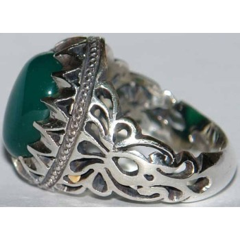 Iran Islam Shia Natural Chrysoprase Green Aqeeq Aqiq Agate Sterling Silver 925 Ring