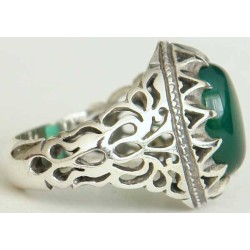 Iran Islam Shia Natural Chrysoprase Green Aqeeq Aqiq Agate Sterling Silver 925 Ring
