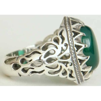 Iran Islam Shia Natural Chrysoprase Green Aqeeq Aqiq Agate Sterling Silver 925 Ring