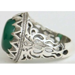 Iran Islam Shia Natural Chrysoprase Green Aqeeq Aqiq Agate Sterling Silver 925 Ring