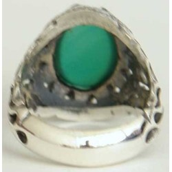 Iran Islam Shia Natural Chrysoprase Green Aqeeq Aqiq Agate Sterling Silver 925 Ring
