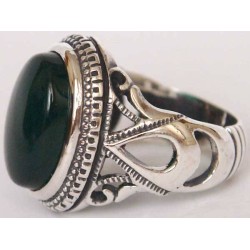 Iran Islam Shia Natural Chrysoprase Green Aqeeq Aqiq Agate Sterling Silver 925 Ring