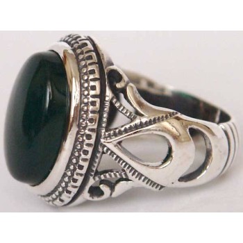 Iran Islam Shia Natural Chrysoprase Green Aqeeq Aqiq Agate Sterling Silver 925 Ring