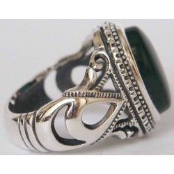 Iran Islam Shia Natural Chrysoprase Green Aqeeq Aqiq Agate Sterling Silver 925 Ring