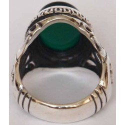 Iran Islam Shia Natural Chrysoprase Green Aqeeq Aqiq Agate Sterling Silver 925 Ring