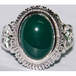 Iran Islam Shia Natural Chrysoprase Green Aqeeq Aqiq Agate Sterling Silver 925 Ring