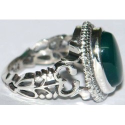 Iran Islam Shia Natural Chrysoprase Green Aqeeq Aqiq Agate Sterling Silver 925 Ring