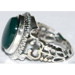 Iran Islam Shia Natural Chrysoprase Green Aqeeq Aqiq Agate Sterling Silver 925 Ring