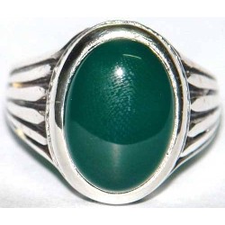 Iran Islam Shia Natural Chrysoprase Green Aqeeq Aqiq Agate Sterling Silver 925 Ring