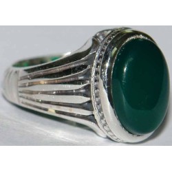Iran Islam Shia Natural Chrysoprase Green Aqeeq Aqiq Agate Sterling Silver 925 Ring