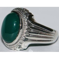 Iran Islam Shia Natural Chrysoprase Green Aqeeq Aqiq Agate Sterling Silver 925 Ring