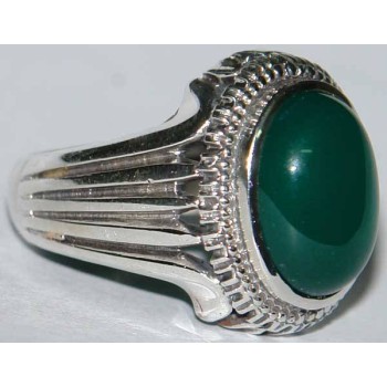 Iran Islam Shia Natural Chrysoprase Green Aqeeq Aqiq Agate Sterling Silver 925 Ring