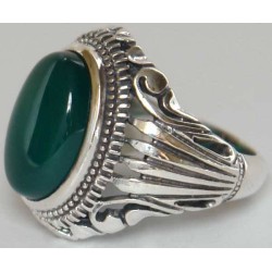 Iran Islam Shia Natural Chrysoprase Green Aqeeq Aqiq Agate Sterling Silver 925 Ring