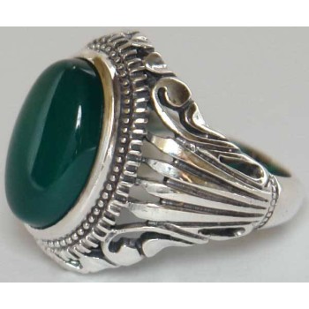 Iran Islam Shia Natural Chrysoprase Green Aqeeq Aqiq Agate Sterling Silver 925 Ring