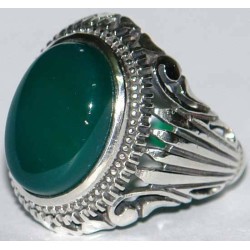 Iran Islam Shia Natural Chrysoprase Green Aqeeq Aqiq Agate Sterling Silver 925 Ring