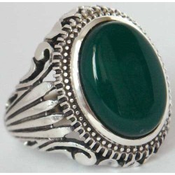 Iran Islam Shia Natural Chrysoprase Green Aqeeq Aqiq Agate Sterling Silver 925 Ring
