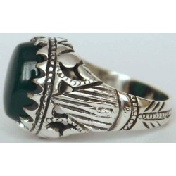 Iran Islam Shia Natural Chrysoprase Green Aqeeq Aqiq Agate Sterling Silver 925 Ring