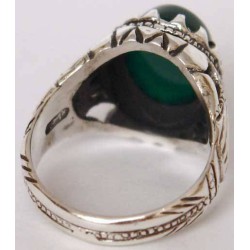 Iran Islam Shia Natural Chrysoprase Green Aqeeq Aqiq Agate Sterling Silver 925 Ring