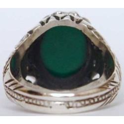 Iran Islam Shia Natural Chrysoprase Green Aqeeq Aqiq Agate Sterling Silver 925 Ring