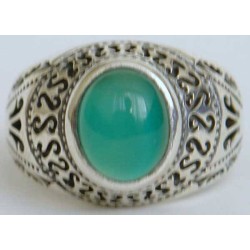 Iran Islam Shia Natural Chrysoprase Green Aqeeq Aqiq Agate Sterling Silver 925 Ring