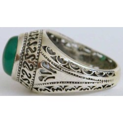 Iran Islam Shia Natural Chrysoprase Green Aqeeq Aqiq Agate Sterling Silver 925 Ring