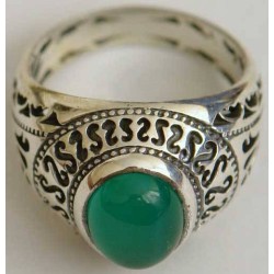 Iran Islam Shia Natural Chrysoprase Green Aqeeq Aqiq Agate Sterling Silver 925 Ring