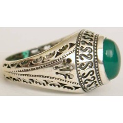 Iran Islam Shia Natural Chrysoprase Green Aqeeq Aqiq Agate Sterling Silver 925 Ring