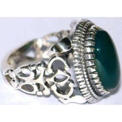 Iran Islam Shia Natural Chrysoprase Green Aqeeq Aqiq Agate Sterling Silver 925 Ring