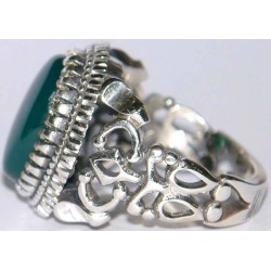 Iran Islam Shia Natural Chrysoprase Green Aqeeq Aqiq Agate Sterling Silver 925 Ring