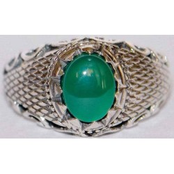 Iran Islam Shia Natural Chrysoprase Green Aqeeq Aqiq Agate Sterling Silver 925 Ring