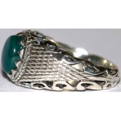 Iran Islam Shia Natural Chrysoprase Green Aqeeq Aqiq Agate Sterling Silver 925 Ring