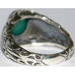 Iran Islam Shia Natural Chrysoprase Green Aqeeq Aqiq Agate Sterling Silver 925 Ring