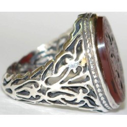 Iran Islam Shia Imam ALI WALI ALLAH Engraved on Natural Agate Aqeeq Aqiq Akeek Sterling Silver 925 Ring