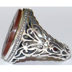 Iran Islam Shia Imam ALI WALI ALLAH Engraved on Natural Agate Aqeeq Aqiq Akeek Sterling Silver 925 Ring