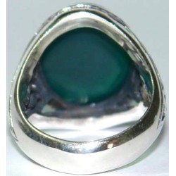 Iran Islam Quranic Ayah MAN YATAWAKKAL ALALLAH FAHOWA HASBO Engraved on Chrysoprase Green Agate Aqeeq Sterling Silver 925 Ring