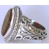 Iran Islam Quranic Ayat  "I entrust my affair to Allah" Engraved on Natural Aqeeq Aqiq Agate Sterling Silver 925 Ring