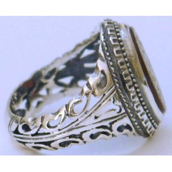 Iran Islam Quranic Ayat  "I entrust my affair to Allah" Engraved on Natural Aqeeq Aqiq Agate Sterling Silver 925 Ring