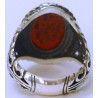 Iran Islam Quranic Ayat  "I entrust my affair to Allah" Engraved on Natural Aqeeq Aqiq Agate Sterling Silver 925 Ring