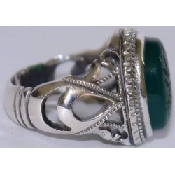 Iran Islam Shia Allah & 14 Masoomeen Natural Chrysoprase Green Agate Aqeeq Aqiq Akik Sterling Silver 925 Ring