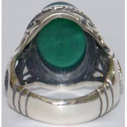 Iran Islam Shia Allah & 14 Masoomeen Natural Chrysoprase Green Agate Aqeeq Aqiq Akik Sterling Silver 925 Ring