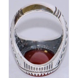 Iran Islam Quranic Ayat  "I entrust my affair to Allah" Engraved on Natural Aqeeq Aqiq Agate Sterling Silver 925 Ring