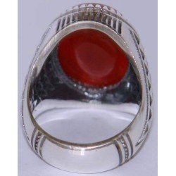 Iran Islam Quranic Ayat  "I entrust my affair to Allah" Engraved on Natural Aqeeq Aqiq Agate Sterling Silver 925 Ring