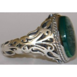 Iran Islam Shia Quran "We Follow the Right Path of Imam Ali" Engraved Natural Chrysoprase Agate Sterling Silver 925 Ring