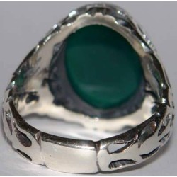 Iran Islam Shia Quran "We Follow the Right Path of Imam Ali" Engraved Natural Chrysoprase Agate Sterling Silver 925 Ring