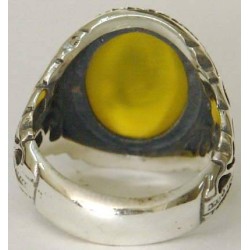 Iran Islam Shia Sharaf e Shams Engraved on Natural Yellow Agate Sterling Silver 925 Ring