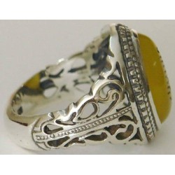 Iran Islam Shia Sharaf e Shams Engraved on Natural Yellow Agate Sterling Silver 925 Ring