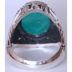 Iran Islam Shia Allah & 14 Masoomeen Natural Chrysoprase Green Agate Aqeeq Aqiq Akik Sterling Silver 925 Ring