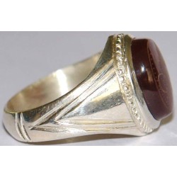 Iran Islam Shia Quran "We Follow the Right Path of Imam Ali" Engraved Natural Agate Sterling Silver 925 Ring