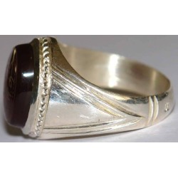 Iran Islam Shia Quran "We Follow the Right Path of Imam Ali" Engraved Natural Agate Sterling Silver 925 Ring