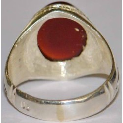 Iran Islam Shia Quran "We Follow the Right Path of Imam Ali" Engraved Natural Agate Sterling Silver 925 Ring